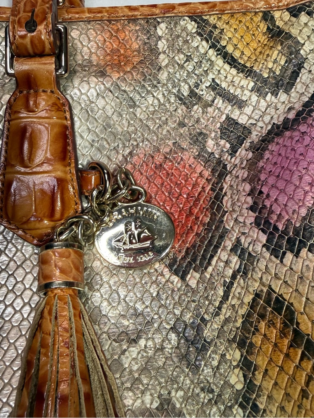 Brahmin Medium Asher Tote Bag in a Multi-Color Python Printed Leather - Picture 4 of 12